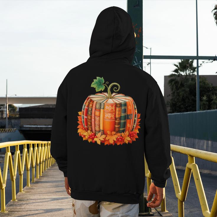 Fall Book Autumn Reading Teacher Halloween Pumpkin Season Men's Hoodie Back Print, funny design