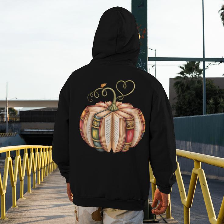 Fall Book Pumpkin Fall Librarians Bookworm Teachers Students Men's Hoodie Back Print, funny design