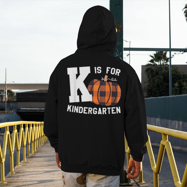 Fall Kindergarten Teacher K Is For Buffalo Plaid Pumpkin Men's Hoodie Back Print, funny design Fall Kindergarten Teacher K Is For Buffalo Plaid Pumpkin Men's Hoodie Back Print, funny design