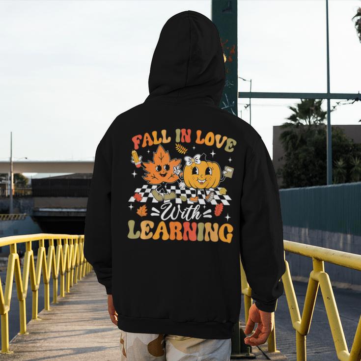 Fall In Love With Learning Fall Teacher Thanksgiving Retro Men's Hoodie Back Print, funny design Fall In Love With Learning Fall Teacher Thanksgiving Retro Men's Hoodie Back Print, funny design