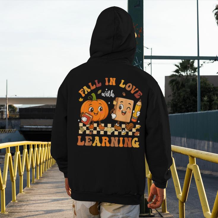 Fall In Love With Reading Book Autumn Pumpkins And Teachers Men's Hoodie Back Print, funny design