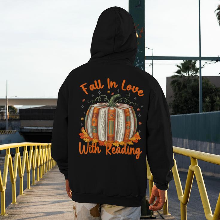 Fall In Love With Reading Pumpkin Autumn Librarians Teacher Men's Hoodie Back Print, funny design Fall In Love With Reading Pumpkin Autumn Librarians Teacher Men's Hoodie Back Print, funny design