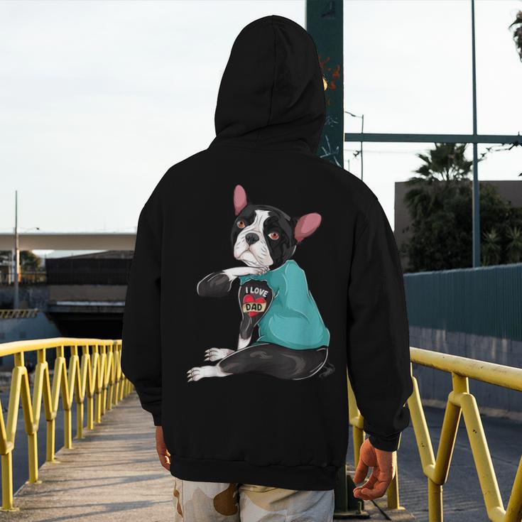 Father's Day Gift Dog Dad Boston Terrier i Love Dad Tattoo Men's Hoodie Back Print, Couple Gifts, Boston Terrier Dad Gifts, funny design
