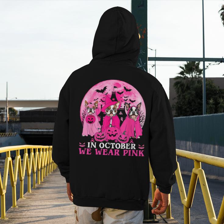 Ghost And Witch Boston Terrier Dog In October We Wear Pink Men's Hoodie Back Print, Boston Terrier Ghost Gifts, funny design