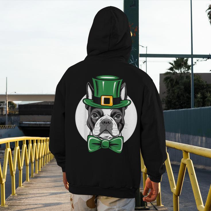 Green Boston Terrier Shamrock St Patricks Day Boston Terrier Men's Hoodie Back Print, funny design