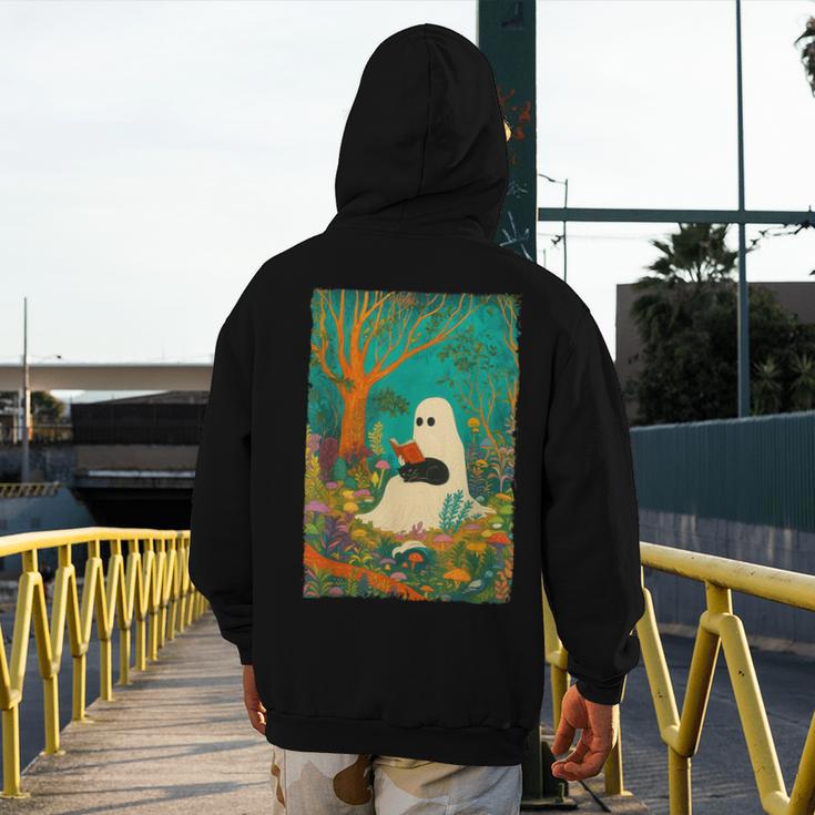 Groovy Ghost Reading Book Cat Halloween Ghost Teacher Men's Hoodie Back Print, Groovy Teacher Gifts, funny design Groovy Ghost Reading Book Cat Halloween Ghost Teacher Men's Hoodie Back Print, Groovy Teacher Gifts, funny design