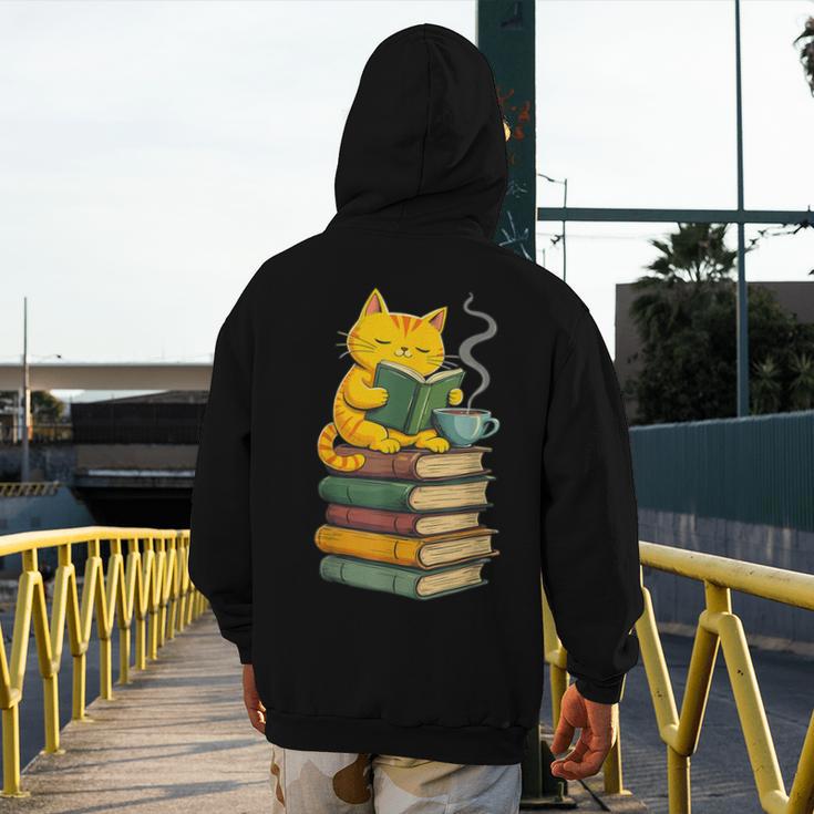 Kawaii Cats Lover Coffee Books Teacher Librarian Cat Men's Hoodie Back Print, funny design