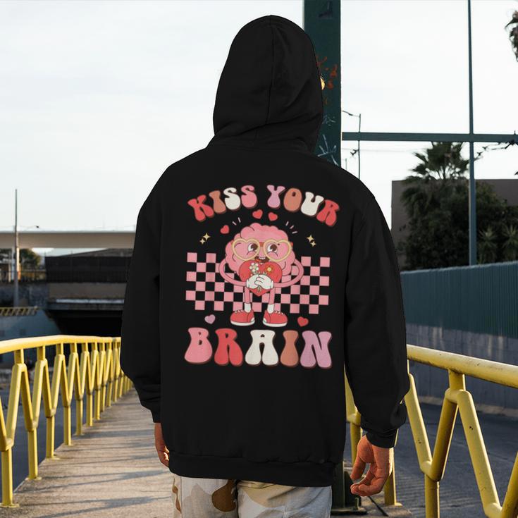 Kiss Your Brain Valentines Test Day Teacher Squad Kids Men's Hoodie Back Print, funny design
