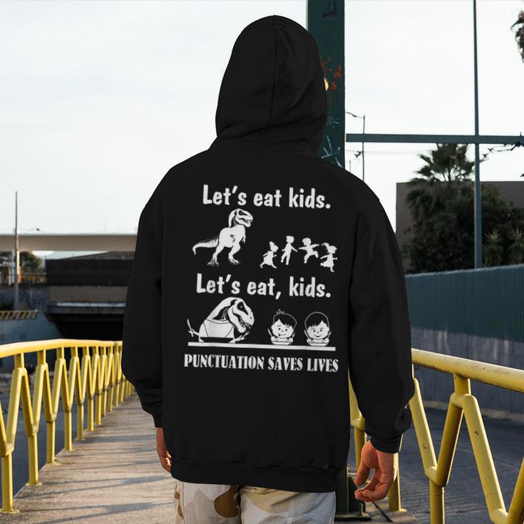 Let's Eat Kids Fun Dinosaurs Grammar Teacher Men's Hoodie Back Print, funny design Let's Eat Kids Fun Dinosaurs Grammar Teacher Men's Hoodie Back Print, funny design