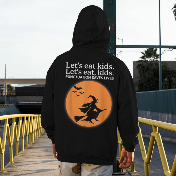 Let's Eat Kids Punctuation Saves Live Witch Grammar Teacher Men's Hoodie Back Print, funny design Let's Eat Kids Punctuation Saves Live Witch Grammar Teacher Men's Hoodie Back Print, funny design