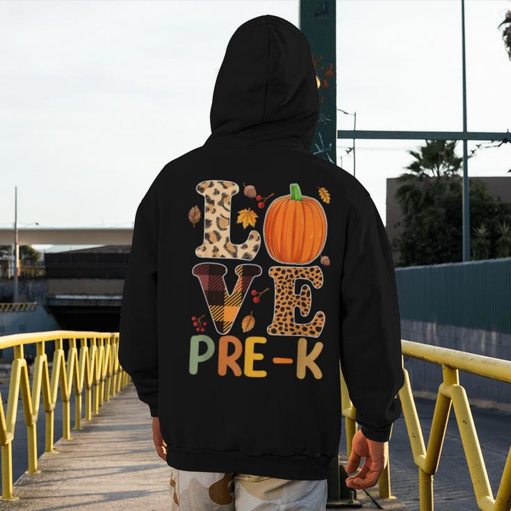 Love Pre-k Teacher Shirts Autumn Fall Pumpkin Fall Leopard Men's Hoodie Back Print, funny design