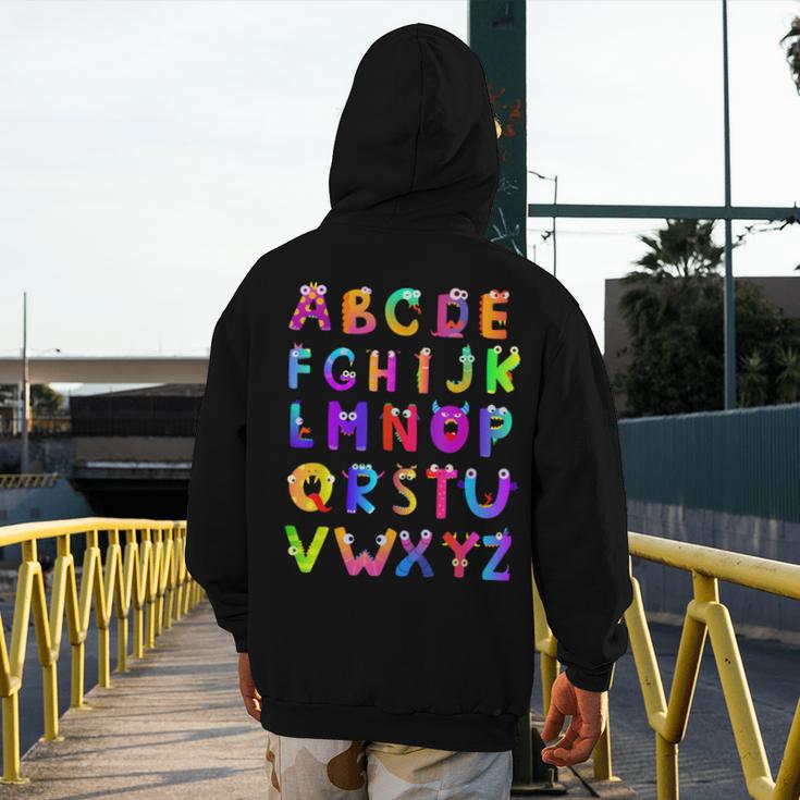 Monster ABC Cute Alphabet Halloween Teacher Costume Kids Men's Hoodie Back Print, funny design Monster ABC Cute Alphabet Halloween Teacher Costume Kids Men's Hoodie Back Print, funny design