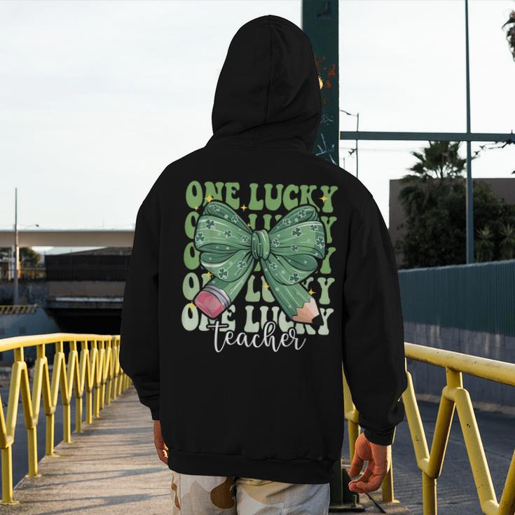 One Lucky Teacher Coquette Bow St Patricks Day Teacher Men's Hoodie Back Print, funny design One Lucky Teacher Coquette Bow St Patricks Day Teacher Men's Hoodie Back Print, funny design