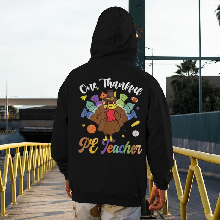 One Thankful PE Teacher Turkey Thanksgiving -Adults & Kids Classic Fit Polyester 100 Short Sleeve Men's Hoodie Back Print, Pe Teacher Gifts, funny design