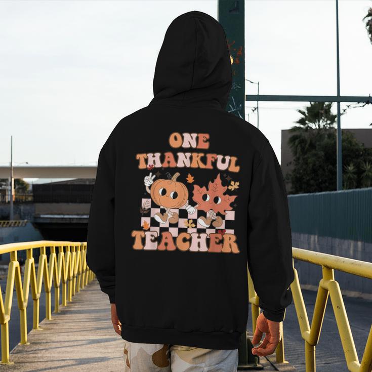 One Thankful Teacher Fall Leaves Thanksgiving Retro Men's Hoodie Back Print, funny design One Thankful Teacher Fall Leaves Thanksgiving Retro Men's Hoodie Back Print, funny design