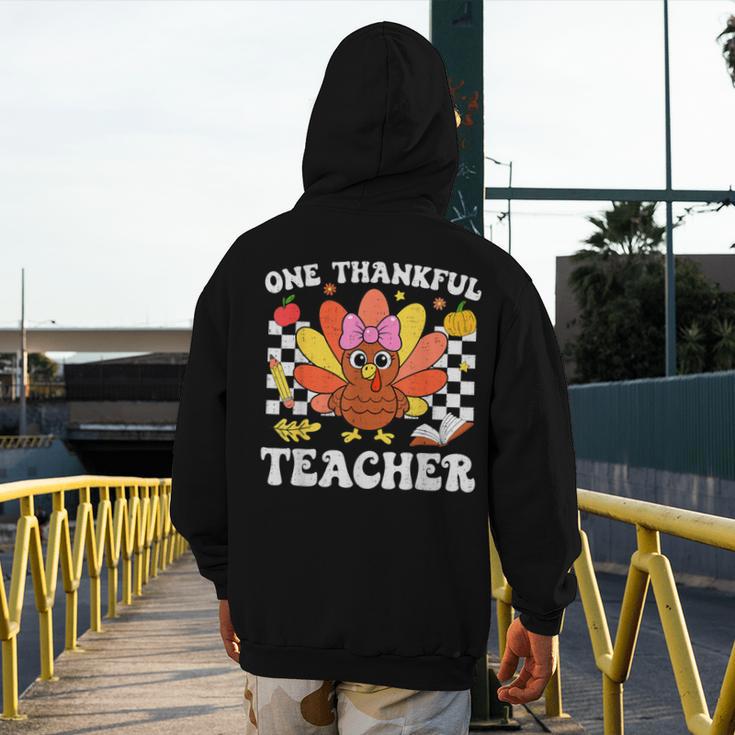 One Thankful Teacher Turkey Thanksgiving Teaching Men's Hoodie Back Print, funny design