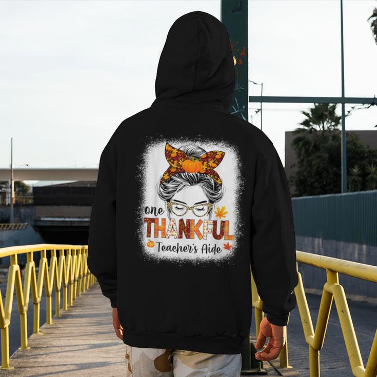One Thankful Teacher's Aide Messy Bun Thanksgiving Fall Men's Hoodie Back Print, funny design