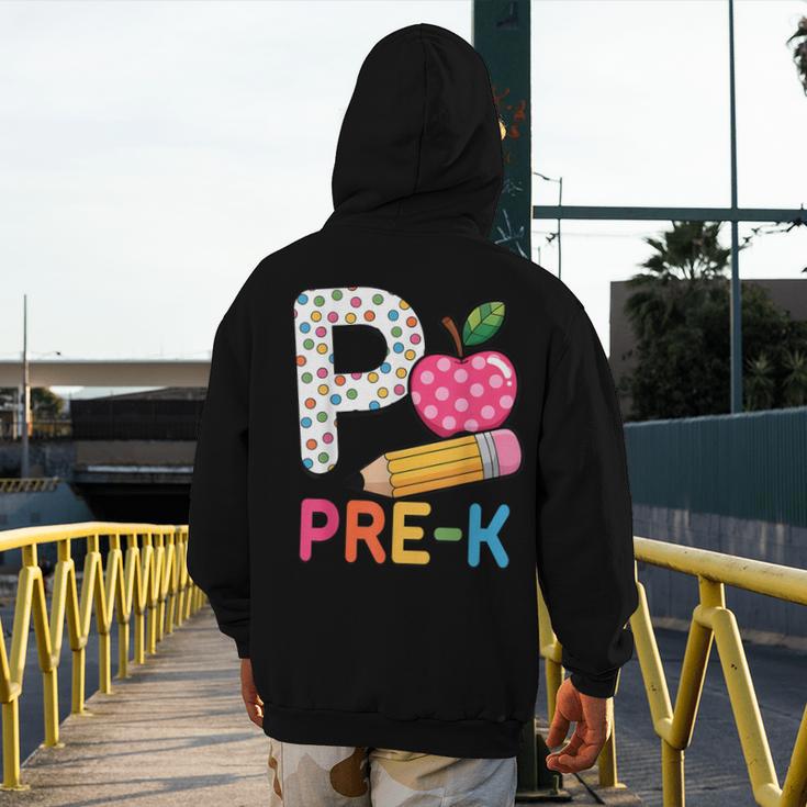 P Is For Pre K Teacher Student Pencil Apple Back To School Men's Hoodie Back Print, funny design P Is For Pre K Teacher Student Pencil Apple Back To School Men's Hoodie Back Print, funny design