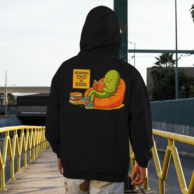 Pickle Reading Books Bookworm Teacher Librarian Kids Retro Men's Hoodie Back Print, funny design Pickle Reading Books Bookworm Teacher Librarian Kids Retro Men's Hoodie Back Print, funny design