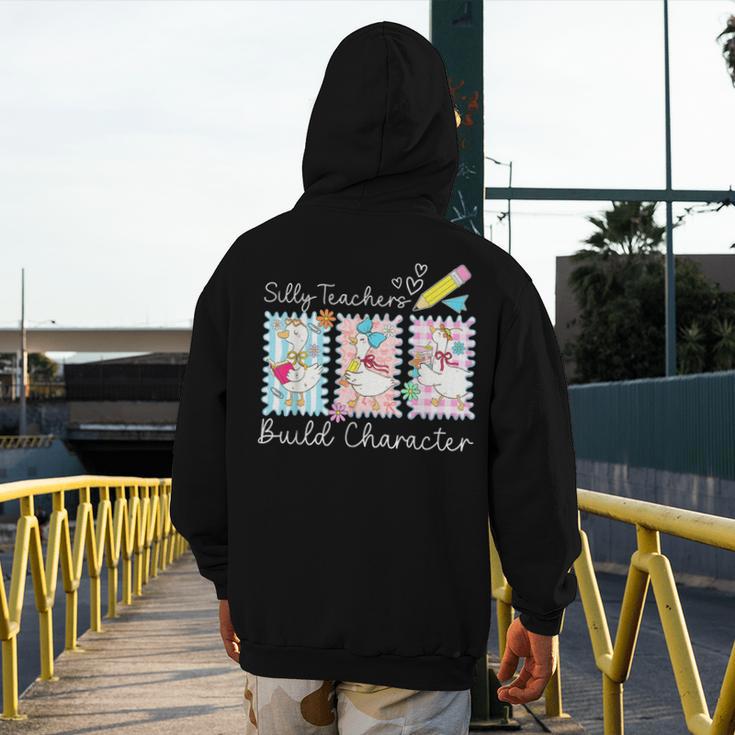 Preppy Silly Teacher Goose Build Character Back To School Men's Hoodie Back Print, funny design