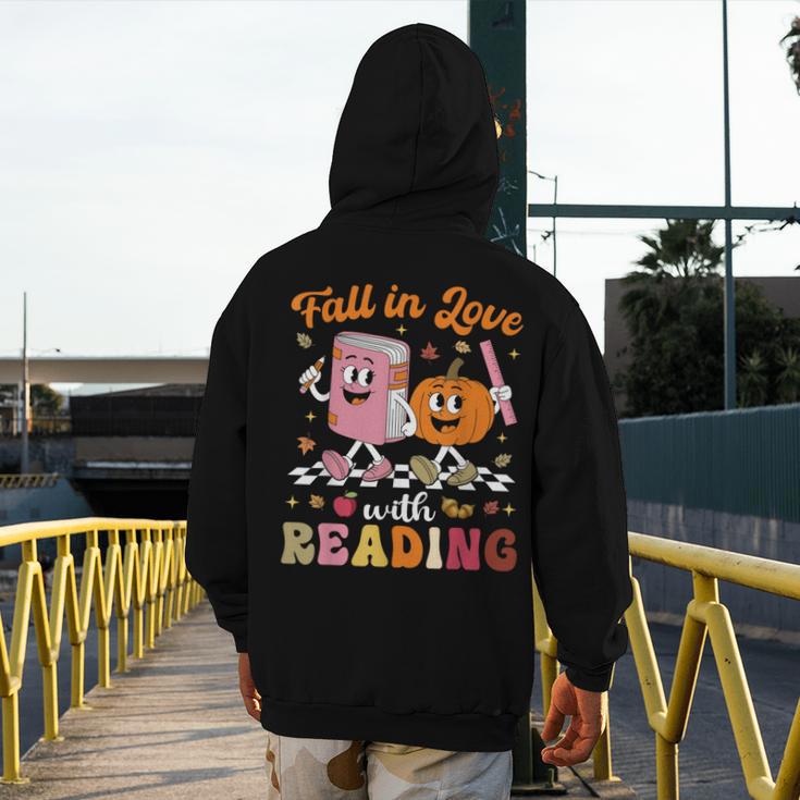 Retro Fall In Love With Learning Pumpkin Autumn Teacher Men's Hoodie Back Print, funny design Retro Fall In Love With Learning Pumpkin Autumn Teacher Men's Hoodie Back Print, funny design