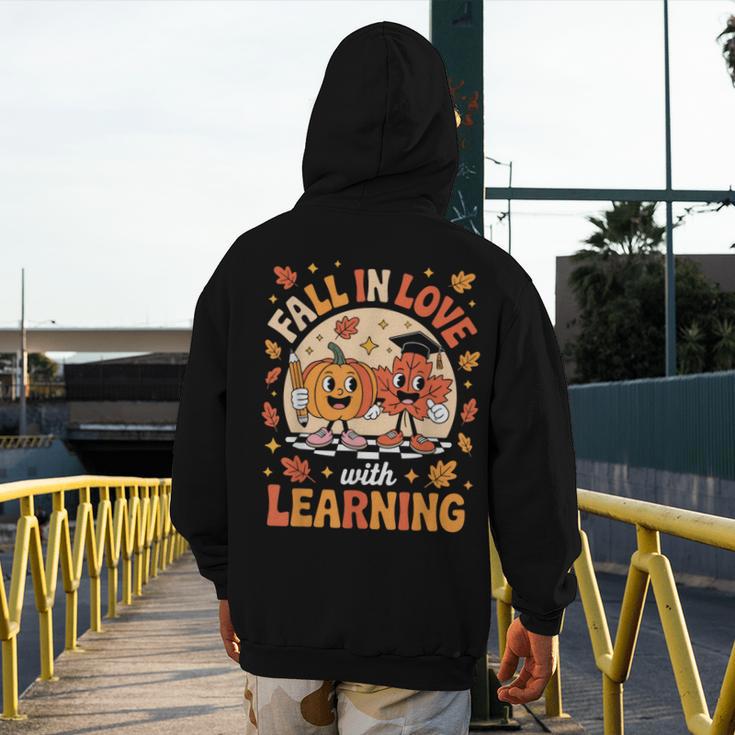 Retro Fall In Love With Learning Pumpkin Leaf Teacher Autumn Men's Hoodie Back Print, funny design Retro Fall In Love With Learning Pumpkin Leaf Teacher Autumn Men's Hoodie Back Print, funny design