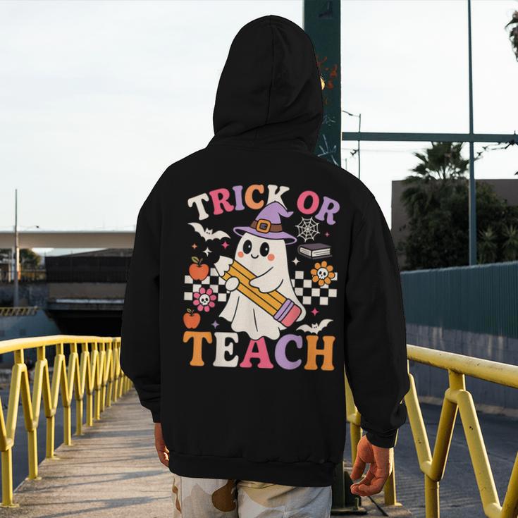 Retro Floral Ghost Trick Or Teach Groovy Teacher Halloween Men's Hoodie Back Print, Groovy Teacher Gifts, funny design