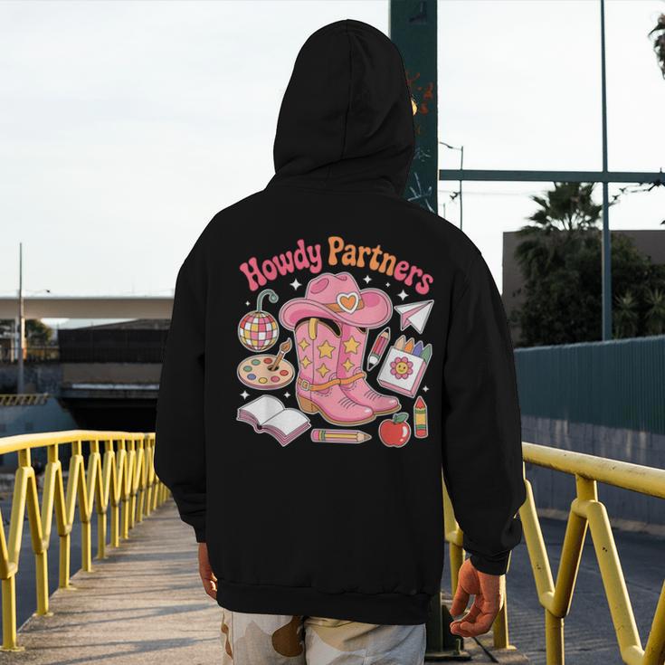 Retro Howdy Partners Cowgirl Cowboy Teacher Back To School Men's Hoodie Back Print, funny design Retro Howdy Partners Cowgirl Cowboy Teacher Back To School Men's Hoodie Back Print, funny design