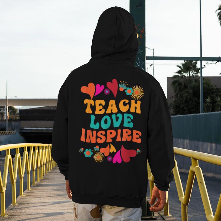 Retro Teach Love Inspire Back To School Teachers Men's Hoodie Back Print, funny design