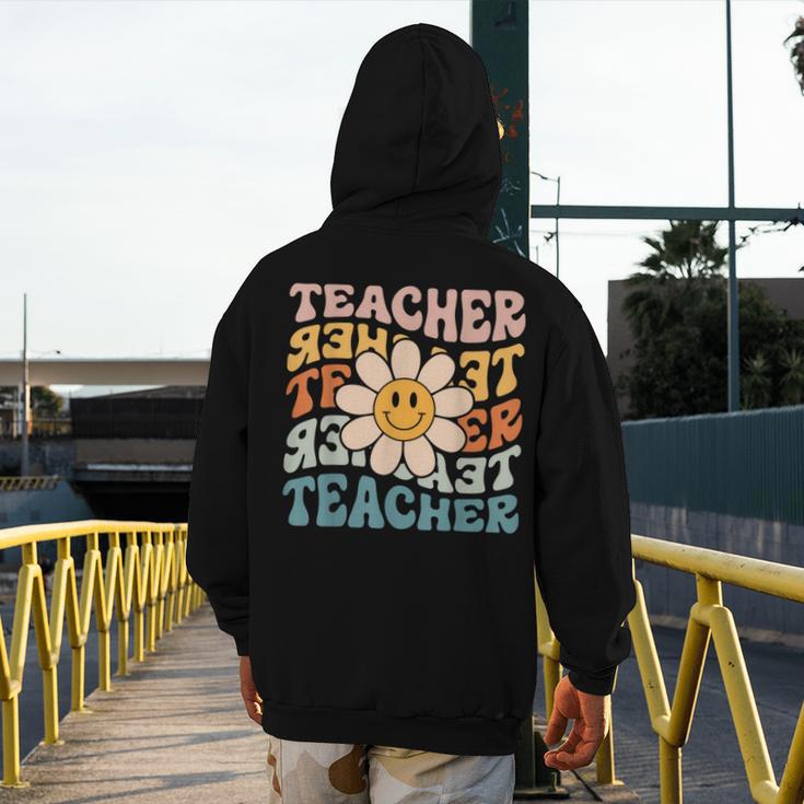 Retro Teacher Daisy Colorful Elementary School Teacher Men's Hoodie Back Print, funny design Retro Teacher Daisy Colorful Elementary School Teacher Men's Hoodie Back Print, funny design