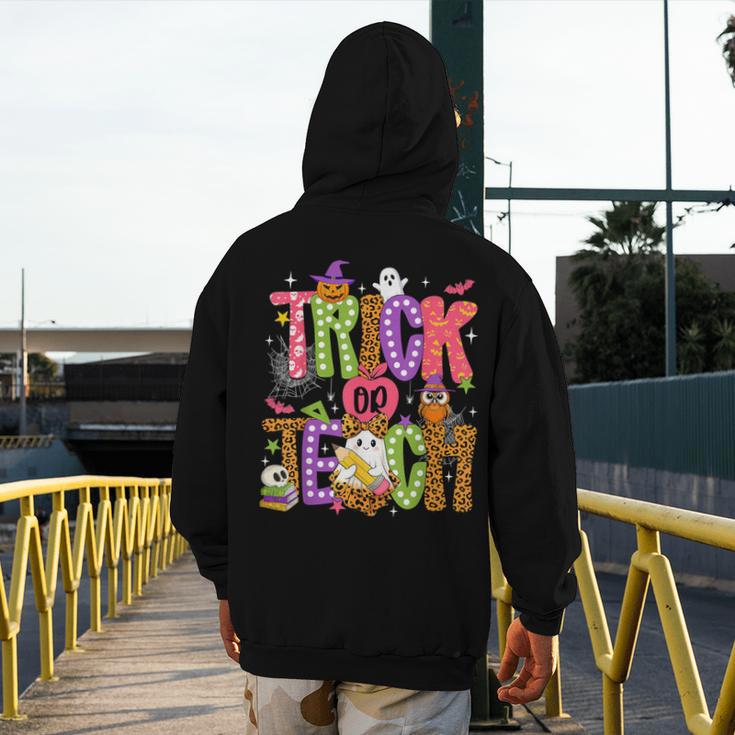 Retro Trick Or Teach Leopard Ghost Halloween Spooky Teacher Men's Hoodie Back Print, funny design