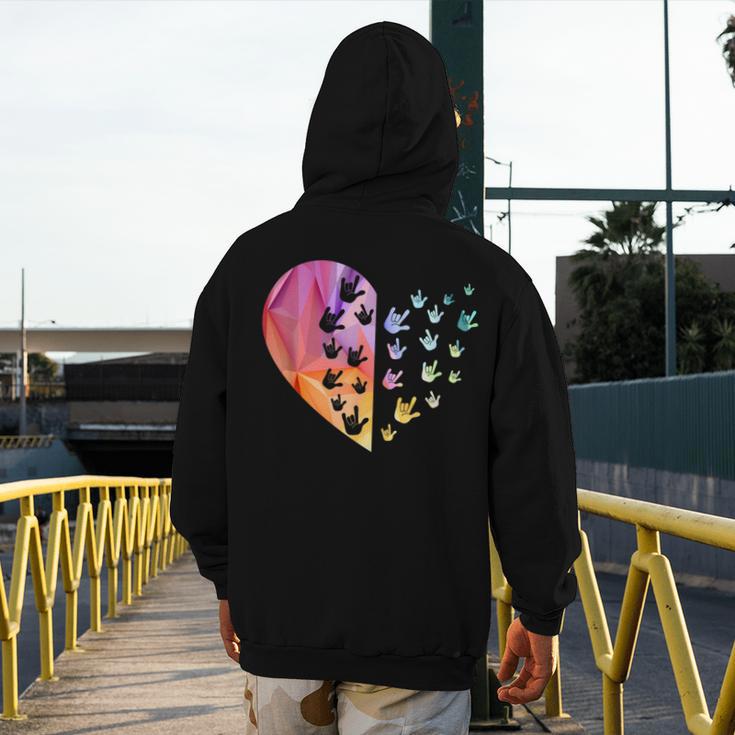 Sign Language Heart ASL For Deaf Teacher Men's Hoodie Back Print, funny design Sign Language Heart ASL For Deaf Teacher Men's Hoodie Back Print, funny design