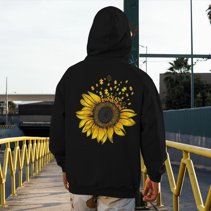 Sunflower Puzzle Pieces Autism Awareness For Mom Teacher For Women Men's Hoodie Back Print, Couple Gifts, funny design