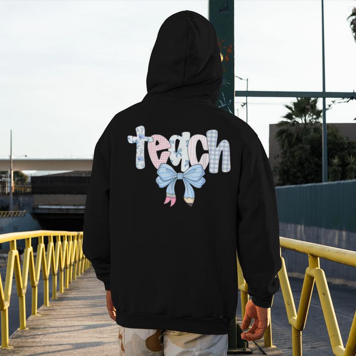 Teach Teacher Coquette Bow Pencil Back To School First Day Men's Hoodie Back Print, funny design Teach Teacher Coquette Bow Pencil Back To School First Day Men's Hoodie Back Print, funny design