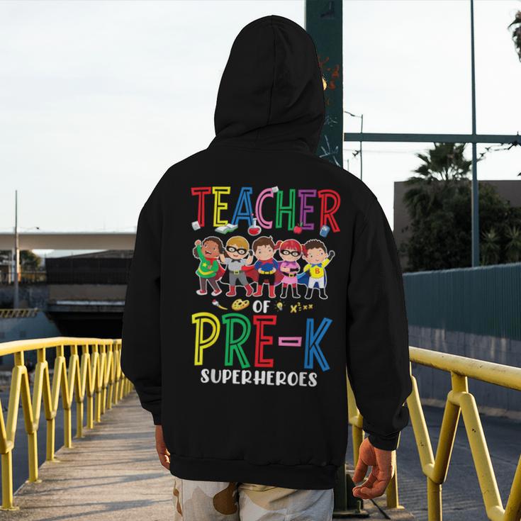 Teacher Of Pre K Superheroes Teacher New School Year Men Women Men's Hoodie Back Print, funny design