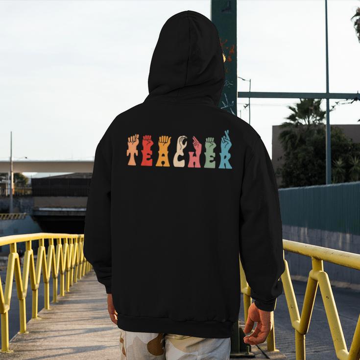 Teacher Word In Sign Language Awareness ASL Back To School Men's Hoodie Back Print, funny design Teacher Word In Sign Language Awareness ASL Back To School Men's Hoodie Back Print, funny design