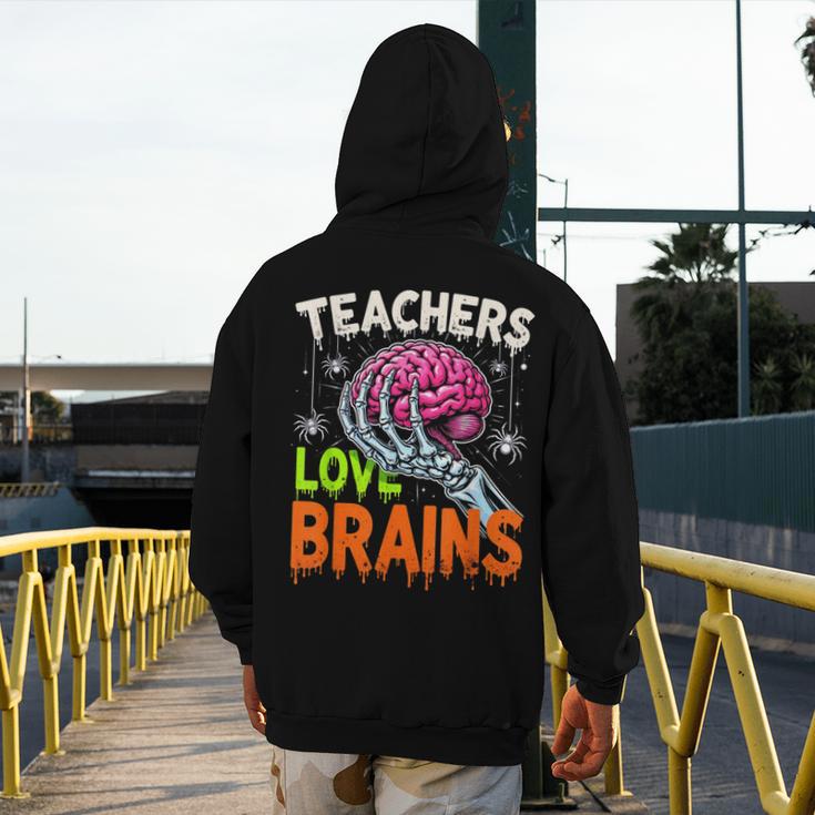 Teachers Love Brains Halloween 2025 Skeleton Costume Men's Hoodie Back Print, funny design