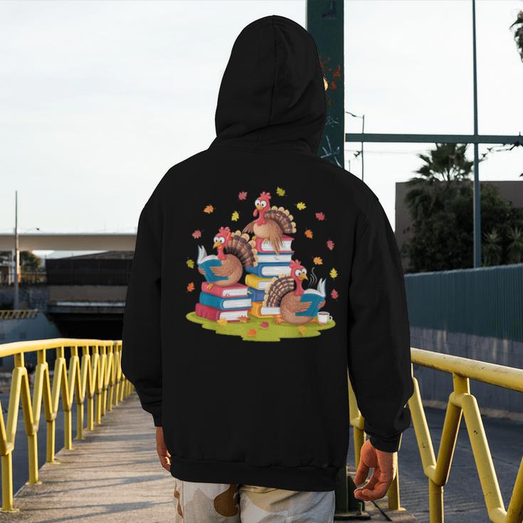 Turkey Reading Books Fall Season Thanksgiving Teacher Book Men's Hoodie Back Print, funny design Turkey Reading Books Fall Season Thanksgiving Teacher Book Men's Hoodie Back Print, funny design