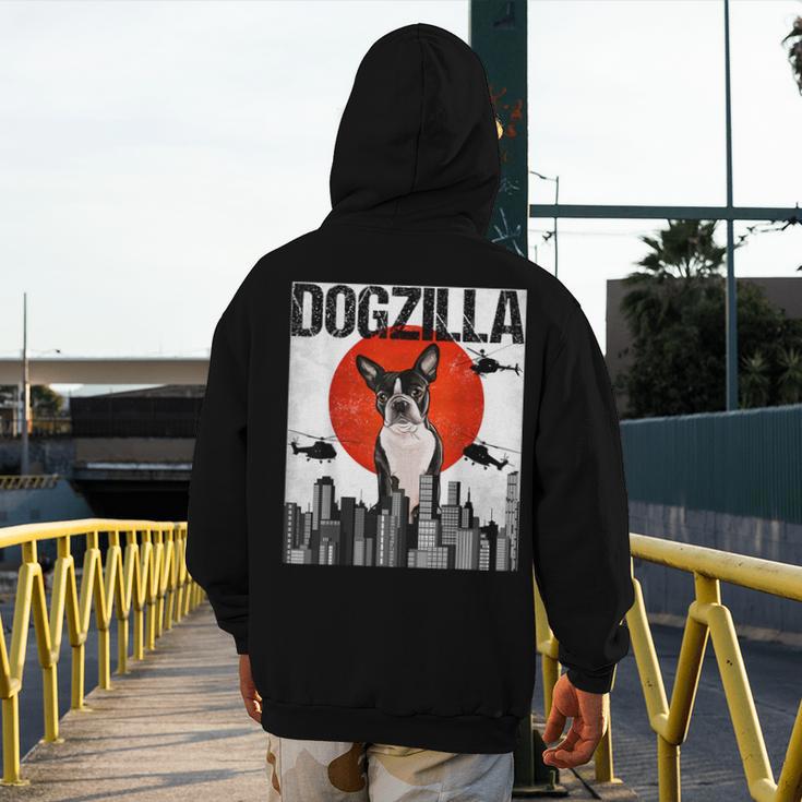 Vintage Japanese Dogzilla Boston Terrier Men's Hoodie Back Print, funny design