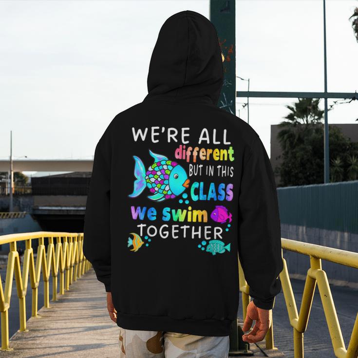 We'Re All Different But We Swim Together Elementary Teacher Men's Hoodie Back Print, funny design We'Re All Different But We Swim Together Elementary Teacher Men's Hoodie Back Print, funny design