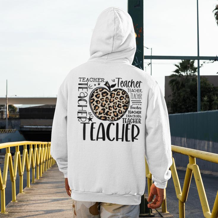 Back To School Teacher Life Apple Leopard Teacher Women Men's Hoodie Back Print, funny design