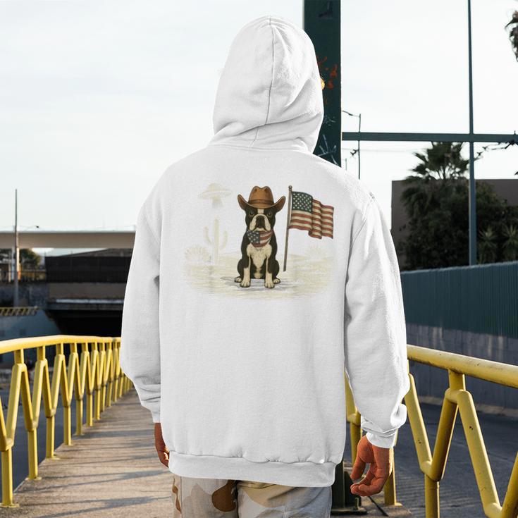Boston Terrier 4th Of July US American Flag Dog Patriotic Men's Hoodie Back Print, Patriotic Boston Terrier Gifts, American Boston Terrier Gifts, Boston Terrier 4th Of July Gifts, funny design