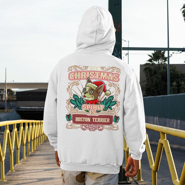 Boston Terrier My Christmas Spirit Dog Santa Claus X-Mas Men's Hoodie Back Print, Boston Terrier Christmas Gifts, funny design