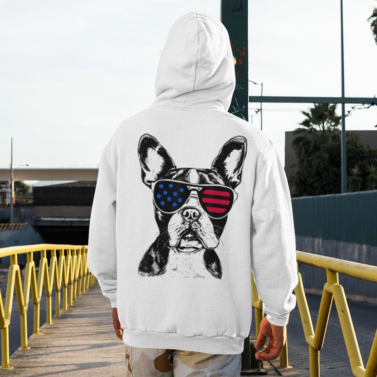 Boston Terrier Dog 4th July America USA Flag Men Women Kids Men's Hoodie Back Print, Boston Terrier 4th Of July Gifts, funny design