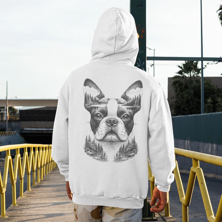 Boston Terrier Dog Bostie Nature Memorial Idea Men Women Men's Hoodie Back Print, funny design
