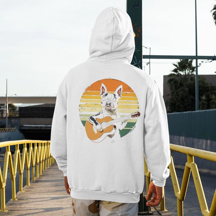 Boston Terrier Guitar Retro Men's Hoodie Back Print, funny design