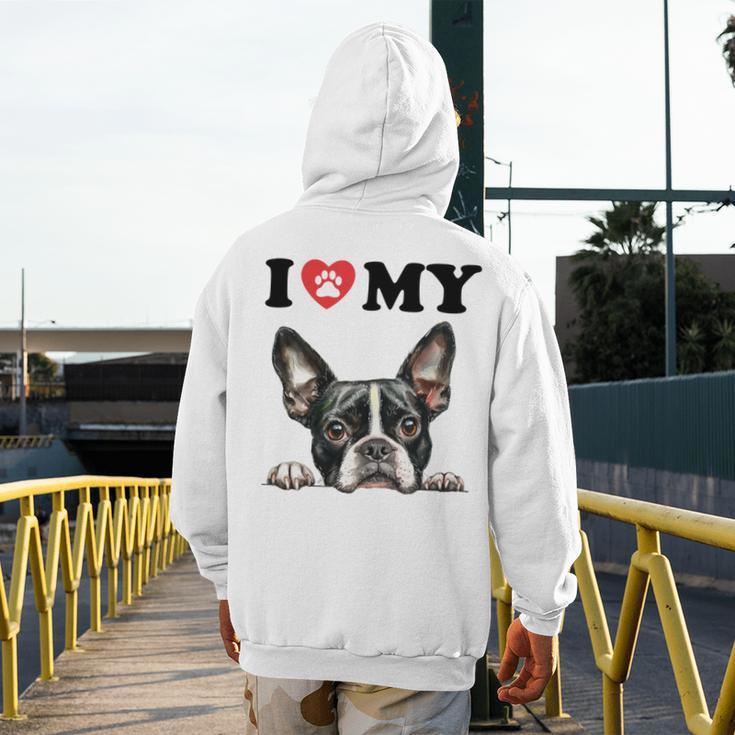 Boston Terrier I Heart My Dog Dog Lover Men's Hoodie Back Print, funny design
