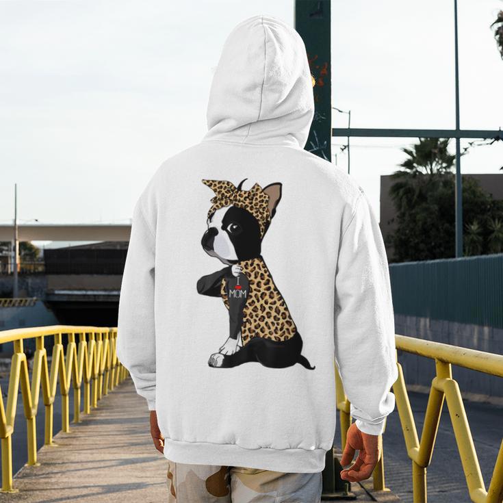 Boston Terrier Lover I Love Mom Tattoo Leopard Men's Hoodie Back Print, Couple Gifts, Mom Gifts, Boston Terrier Mom Gifts, funny design