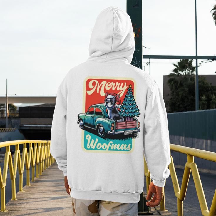 Boston Terrier Merry Christmas Tree Truck Santa Dog X-Mas Men's Hoodie Back Print, Boston Terrier Christmas Gifts, funny design