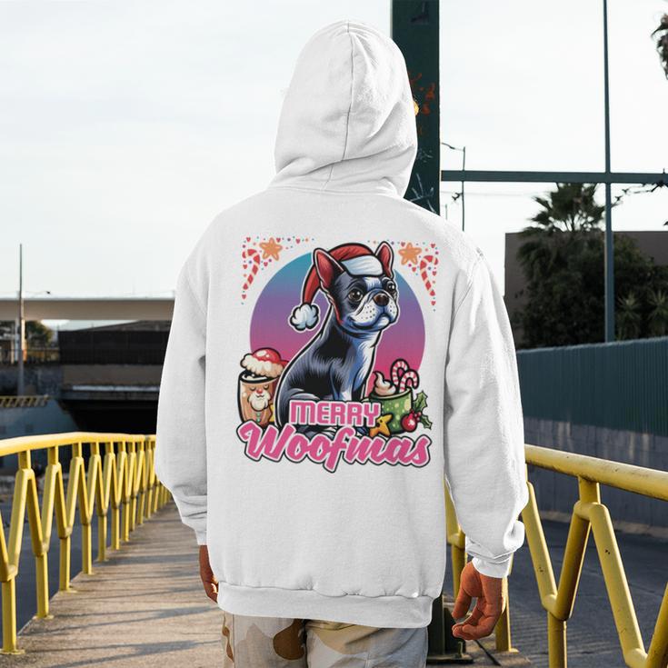 Boston Terrier Santa Claus Coffee Mug Merry Christmas Dogs Men's Hoodie Back Print, Boston Terrier Christmas Gifts, funny design